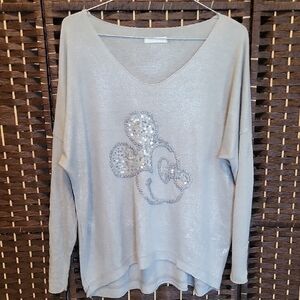 Gray V-Neck Sweater with Embellished Design